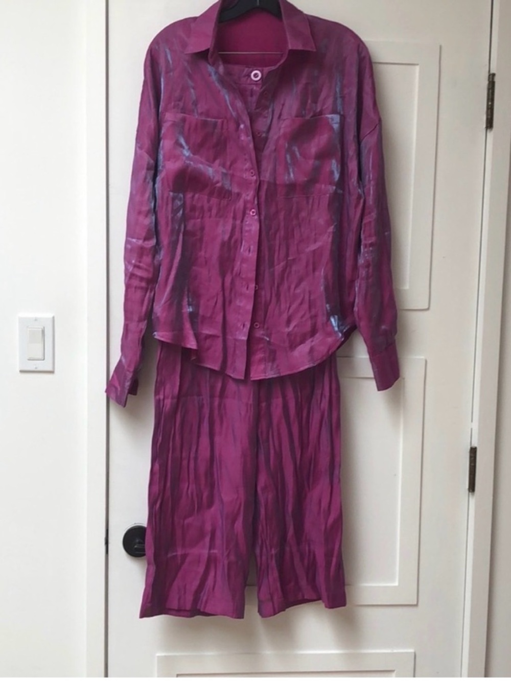 Nasty Gal two piece set long sleeve oversize top and high waist hot pink pants